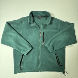 LL Bean Fleece Jacket Mens Large Teal Blue Full Zip Chest Pocket Outdoor Warm